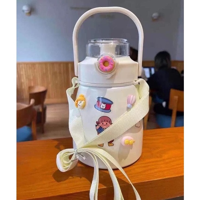 [Siêu Cute 1100ml] Bình Nước Giữ Nhiệt Cute, Bình Nước Giữ Nhiệt Kèm Ống Hút (tặng kèm sticker 2D,3D Inox 304 không rỉ)