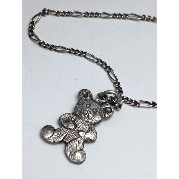 Lắc tay vintage bằng bạc hình gấu 18.5cm khắc logo