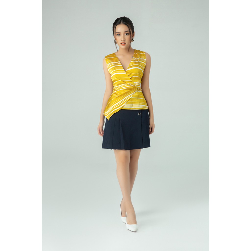 Áo sơ mi Peplum kẻ cam nữ IVY moda MS 15M5454