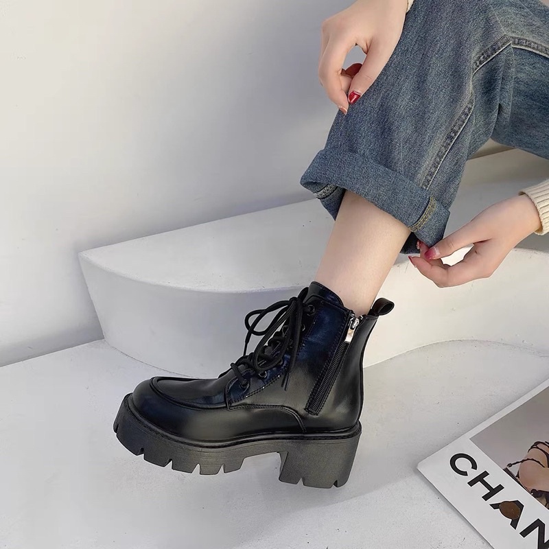 Boot cao cổ nữ thắt dây khoá kéo cạnh sườn| N3