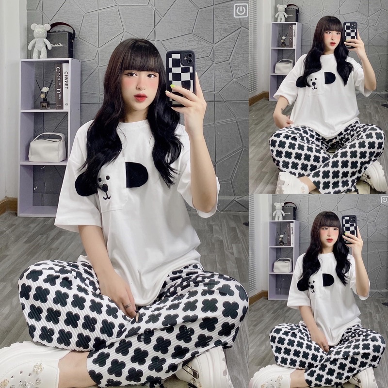 Set áo cotton quần suông gân cún đáng yêu M15