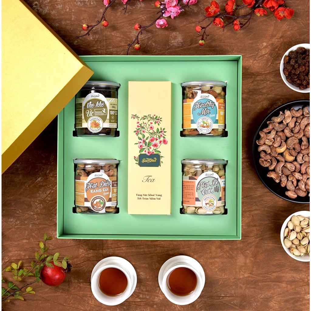Hộp Quà Tết 2023 Cao Cấp Sang Trọng Your Superfood (Có Túi Giấy) | Trà, Hạt Điều, Hạt Dẻ, Mix Hạt, Nho Úc