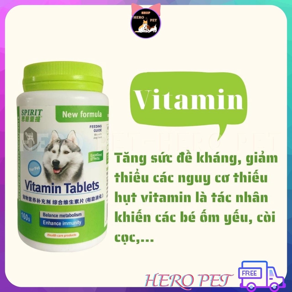 viên Canxi/Vitamin/Khoáng/Dưỡng lông bổ sung dinh dưỡng, kích thích ăn uống cho chó mèo chính hãng Spirit - Heropet