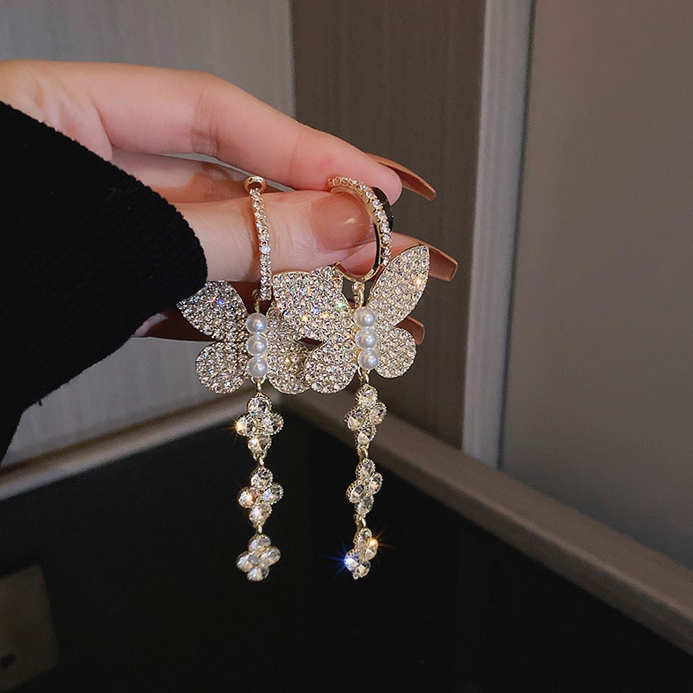 Đôi Khuyên Tai Dáng Dài Đính Đá Tạo Hình Bươm Bướm Xinh Xắn Cho Nữ