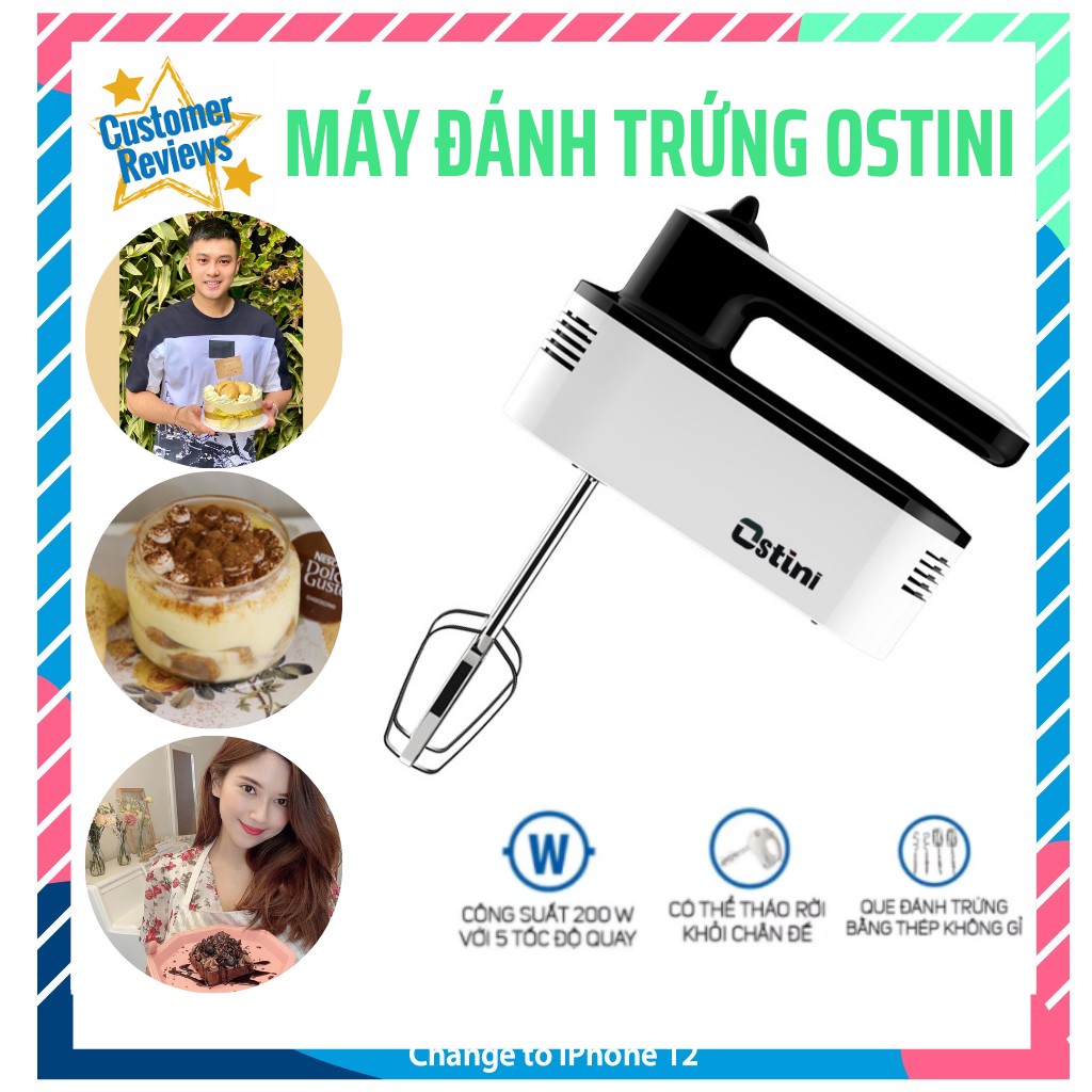 ⚡SIÊU PHẨM⚡ Máy đánh trứng cầm tay đa năng OSTINI Máy Đánh Trứng Mini, Nhào Bột,Trộn Bột, Đánh Kem 5 Cấp Tốc Độ