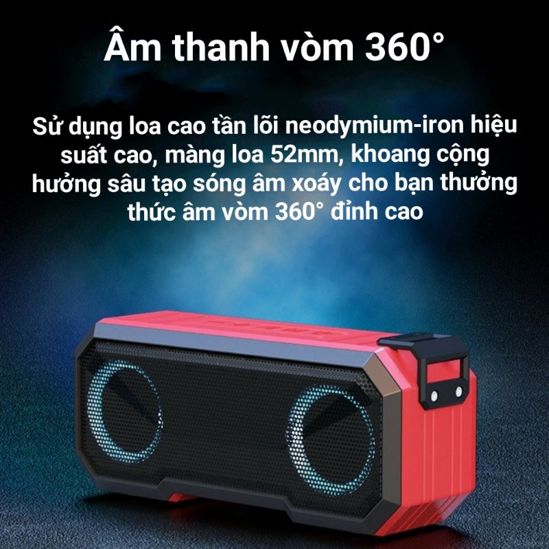 Loa Bluetooth X8 Không Dây Siêu Trầm Âm Thanh Vòm 360° Chống Nước IPX7 Nghe Nhạc 12h Kiêm Pin Sạc Dự Phòng 3000 mAh