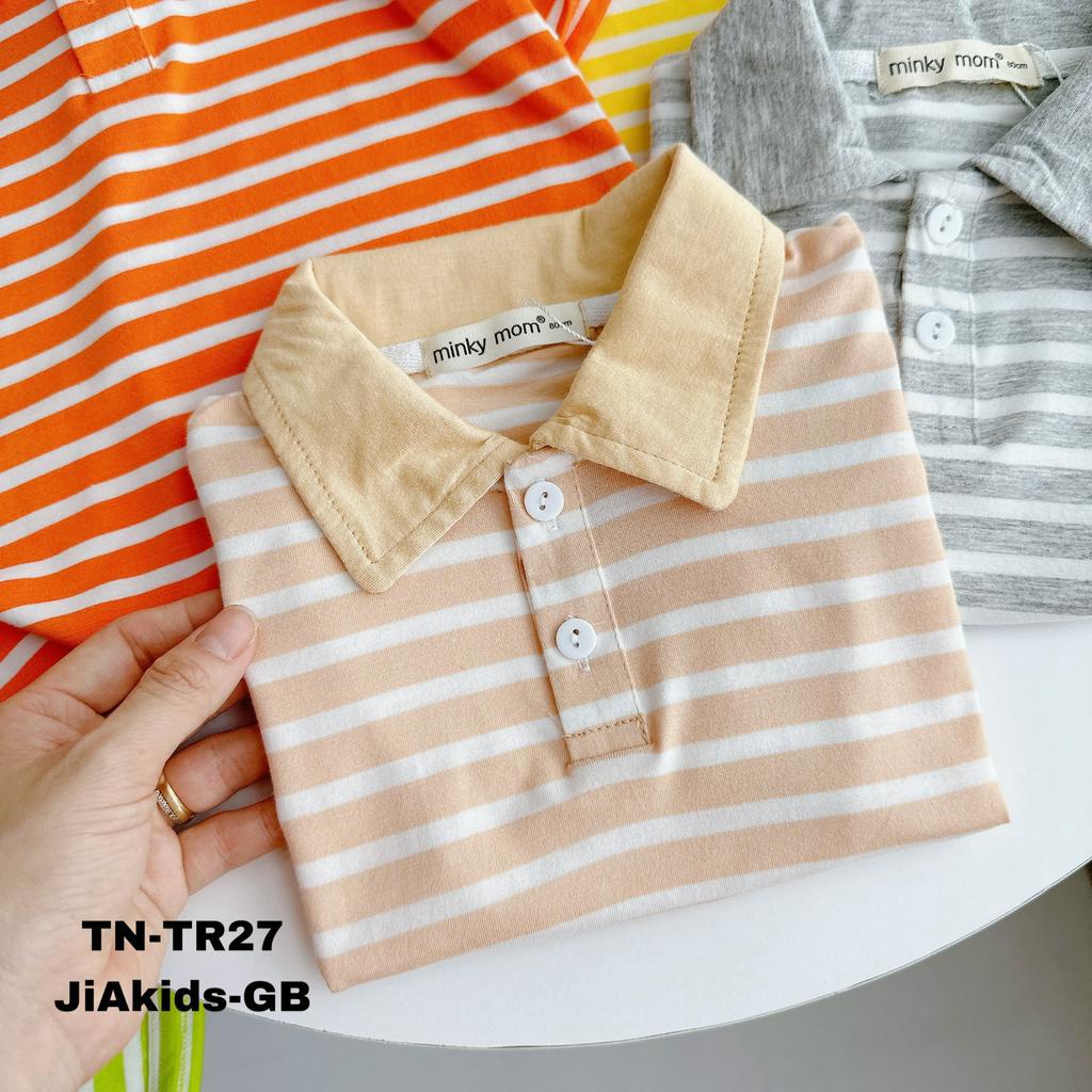 Bộ Cộc Tay THUN LẠNH MINKY MOM Áo Cổ Bẻ Nút Ngực Vải Dệt Sọc Cho Bé Đi Học Đi Chơi TN-TR27