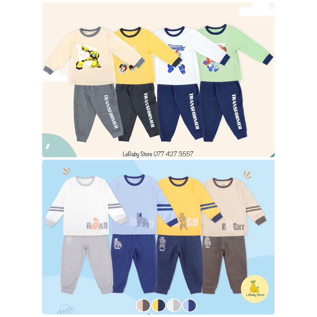 Bộ dài tay cổ tròn vải cotton mỏng họa tiết cho bé yêu - DOKMA