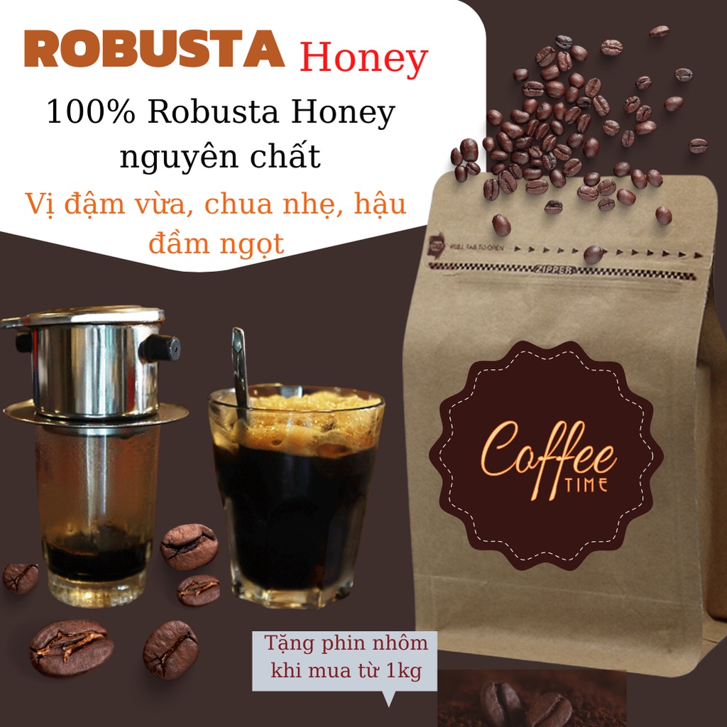 Cà phê Robusta Honey nguyên chất rang mộc 100% - Cafe rang xay nguyên chất - Cà phê nguyên chất gói 500gr