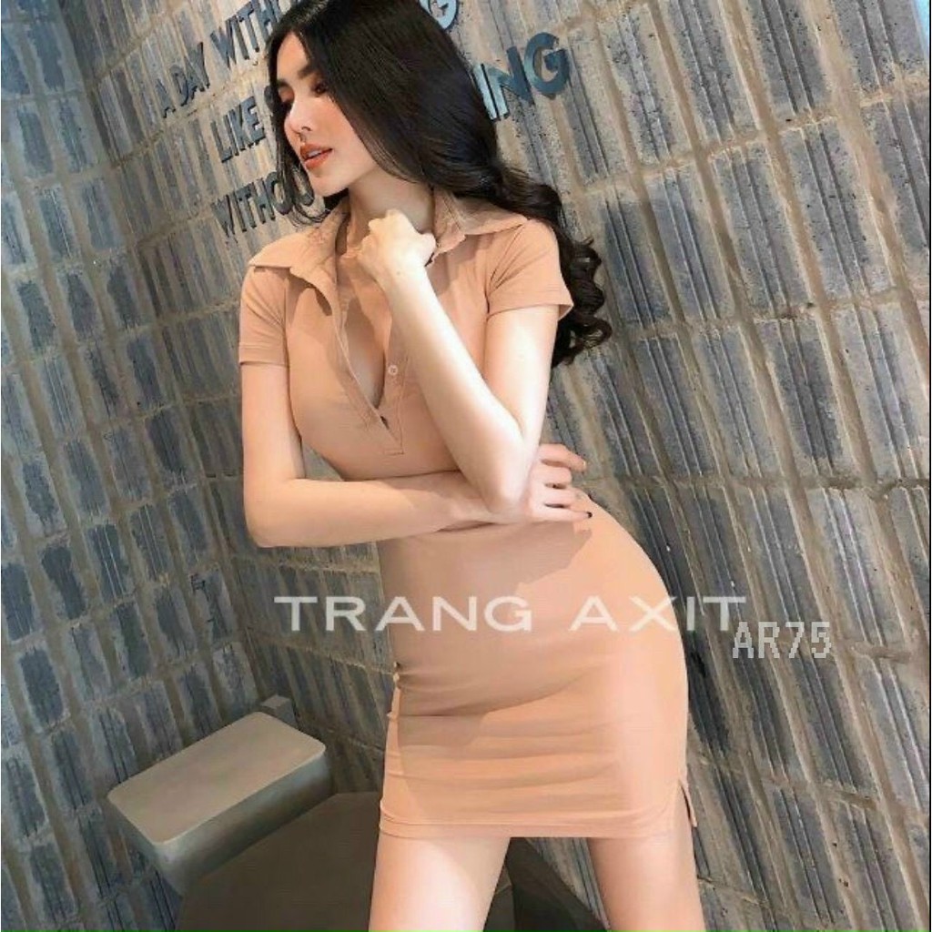 [RẺ VÔ ĐỊCH] Đầm body trơn cổ bẻ gài nút | BigBuy360 - bigbuy360.vn