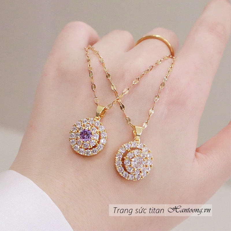 Dây chuyền titan nữ không gỉ mặt xoay chuyển độc đáo đính đá pha lê cao cấp lấp lánh