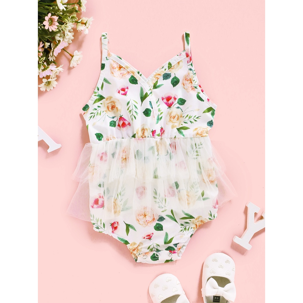 Áo liền quần hai dây Mikrdoo in hoa phong cách mùa hè thời trang cho bé gái