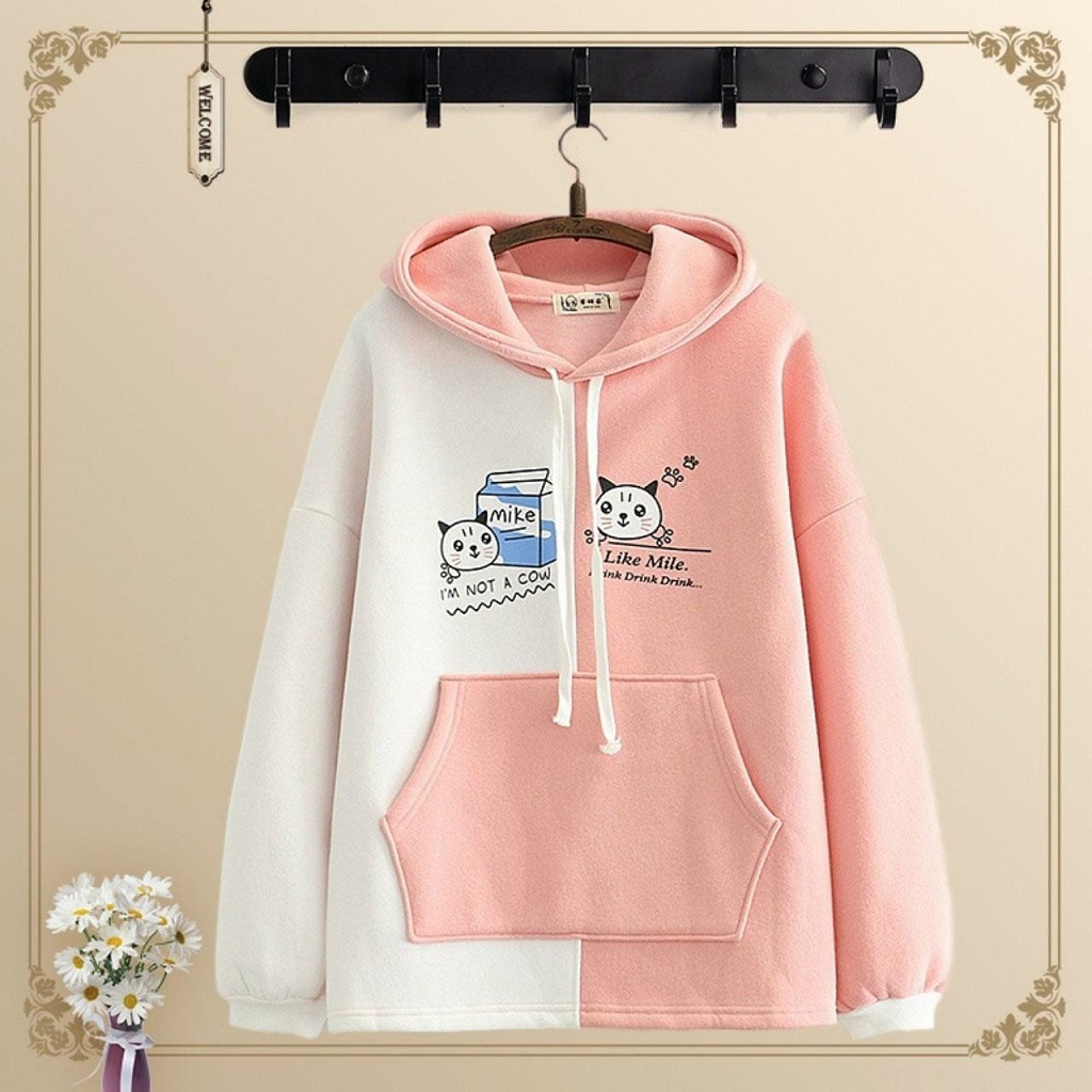 Áo  Khoác Nỉ Hoodie Hình Mèo Phối 2 Màu-Thời Trang -TIZENSHOP | BigBuy360 - bigbuy360.vn