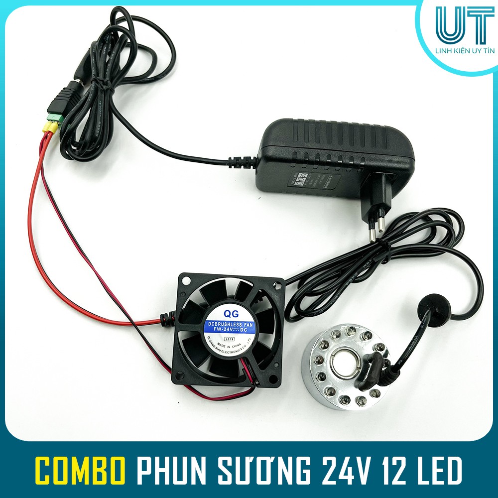 Combo động cơ phun sương tạo hơi nước 12 LED - 24V ( Phun sương+ Quạt + nguồn )