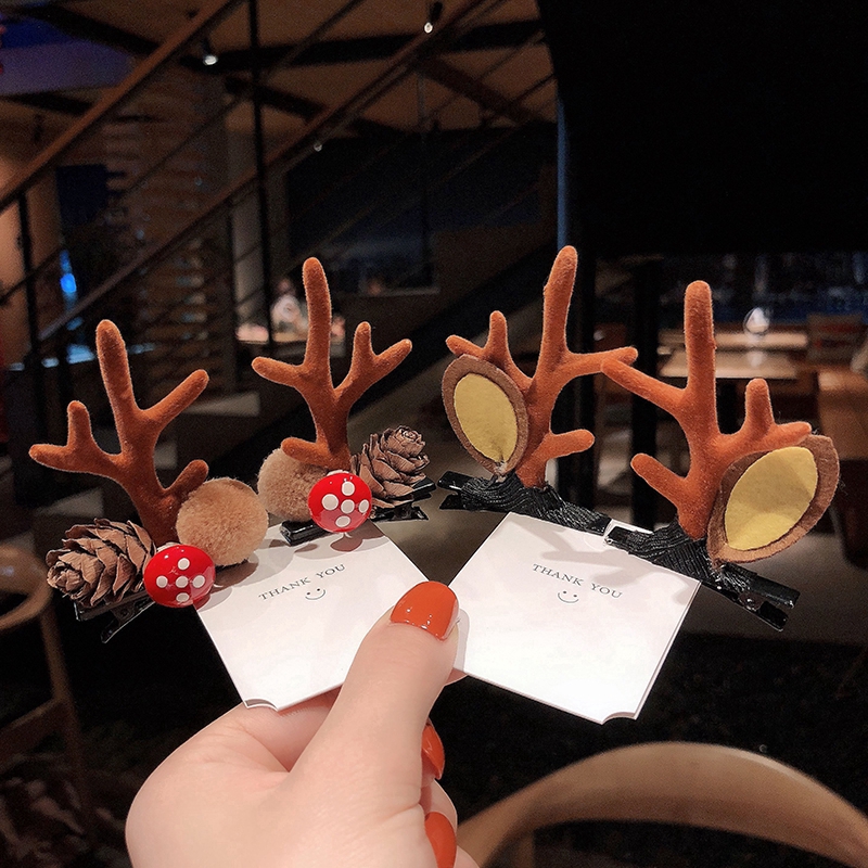 Kẹp tóc giáng sinh antler kẹp tóc tai hươu tiệc giáng sinh băng đô lễ hội dây cao su bóng phụ kiện tóc quà tặng