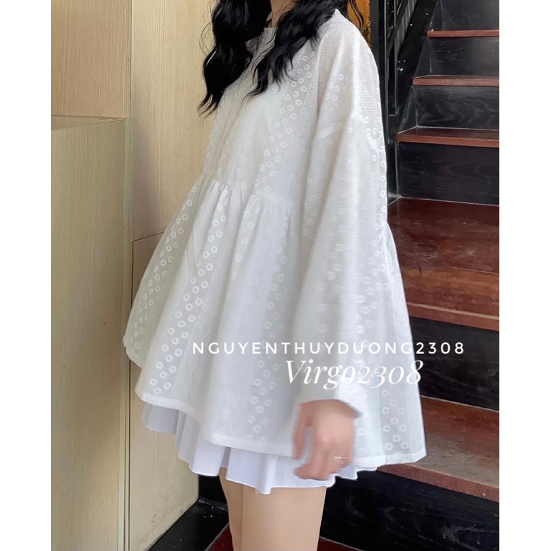 [Ảnh thật/Sẵn]Áo babydoll thô ren hoa nổi dáng rộng/Áo babydoll form rộng Ulzzang | BigBuy360 - bigbuy360.vn