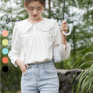 Áo sơ mi trắng nữ Wexuu Design, Áo sơ mi nữ tay lỡ bánh bèo thời trang - Hàng thiết kế SP25