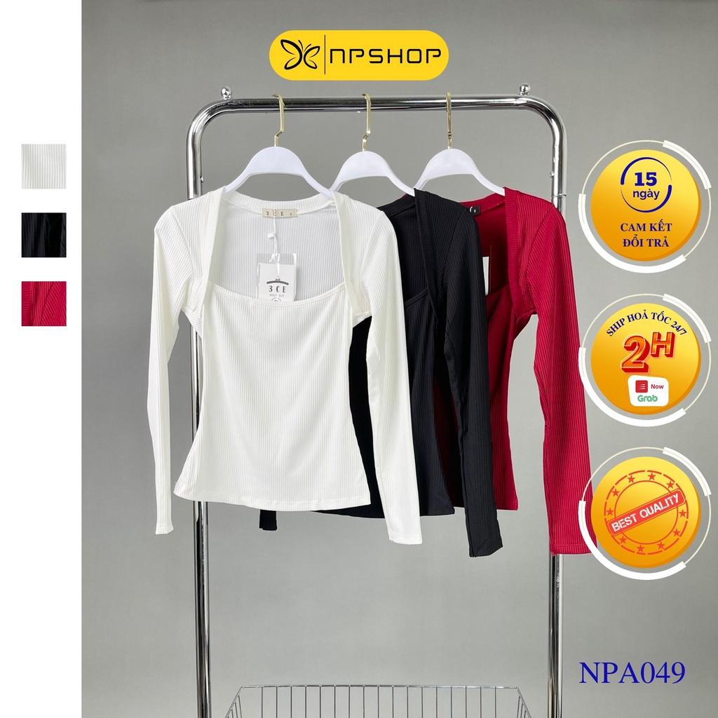 Áo thun gân ôm nữ tay dài 3 màu trắng, đen, đỏ NPA049