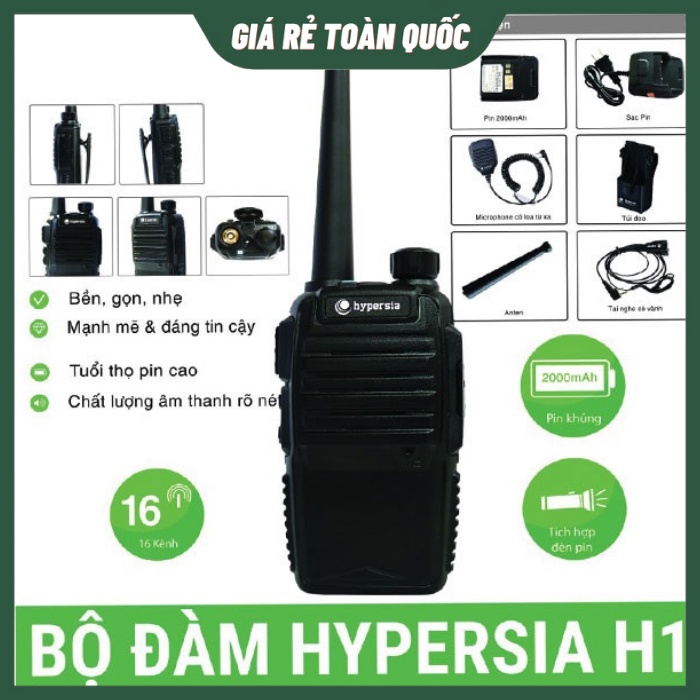 Bộ Đàm Cầm Tay Hypersia H1 Bắt Sóng 2km-5km, Pin 2000mAh, Bảo Hành 12 Tháng