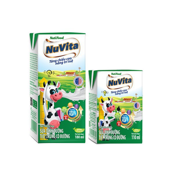 Thùng 48 hộp sữa tiệt trùng Nuvita 180ml (có đường, dâu, sô cô la)