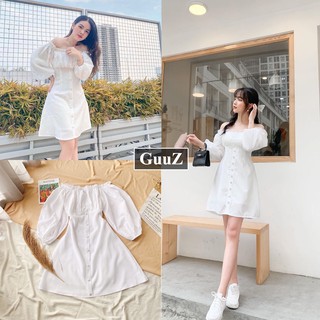 Váy trắng vintage form rộng dáng xòe phối tay bồng nhiều bèo phong cách ulzzang GuuZ
