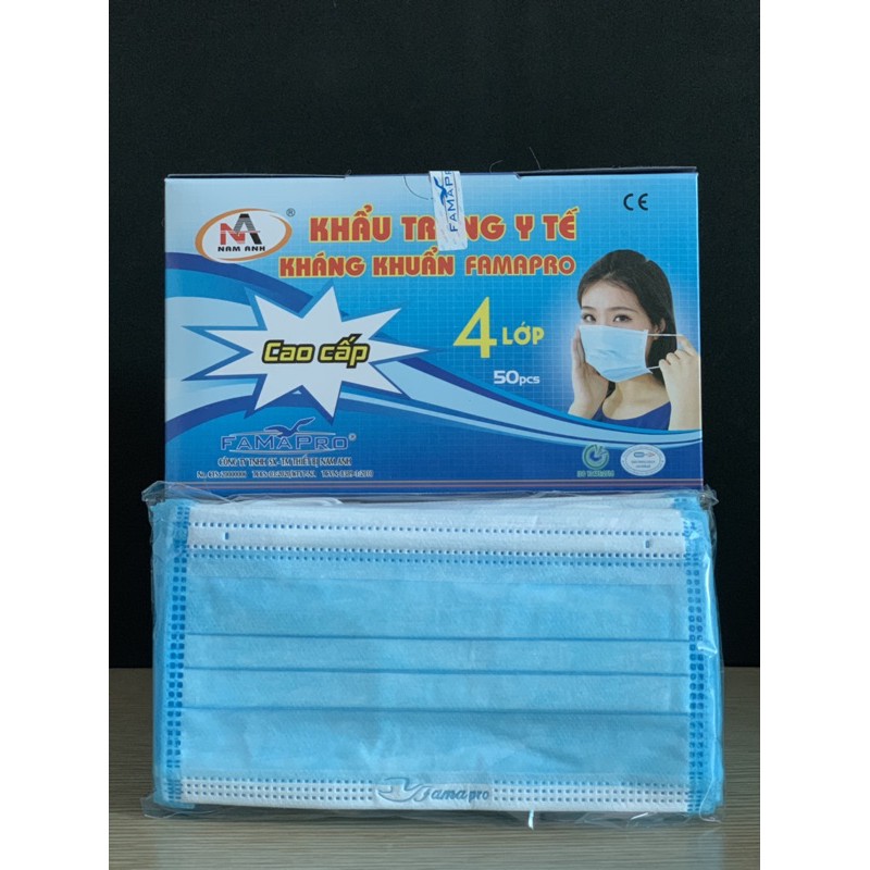 Khẩu Trang Y Tế 4 Lớp Nam Anh [ 1Hộp 50 Cái ] - 4 Lớp FAMAPRO