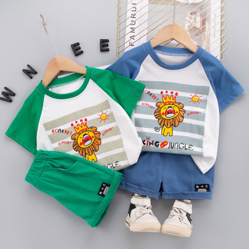 Set Đồ Mùa Hè 2 Món Bằng cotton Nguyên Chất In Hình Sư Tử Hoạt Hình Cho Bé 0-5 Tuổi