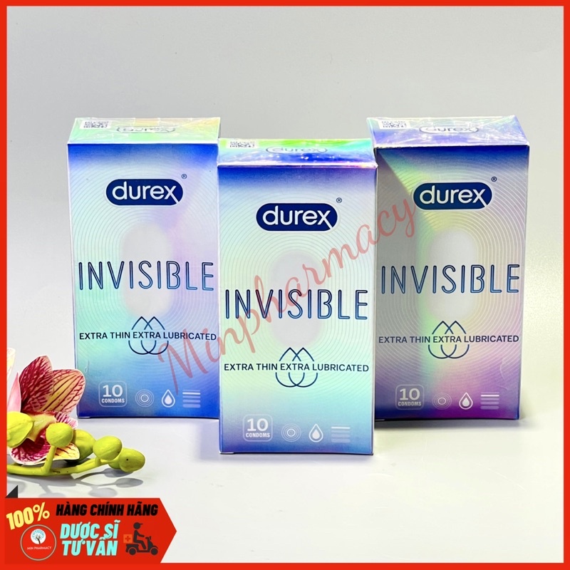 Bao cao su DUREX Invisible Extra thin Extra lubricated Siêu Mỏng Thêm Chất bôi trơn Che tên sản phẩm - Minpharmacy