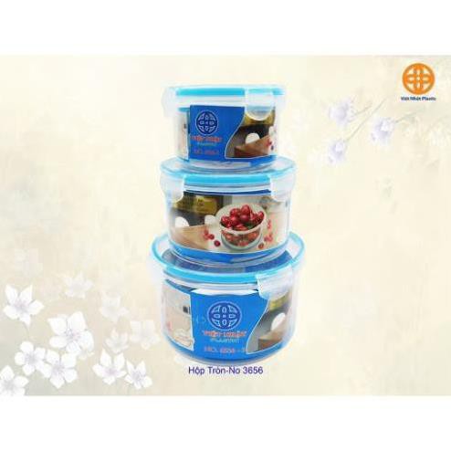Bộ 3 Hộp Đựng Đồ Ăn Hình Tròn – hộp chia thực phẩm Việt Nhật 6536