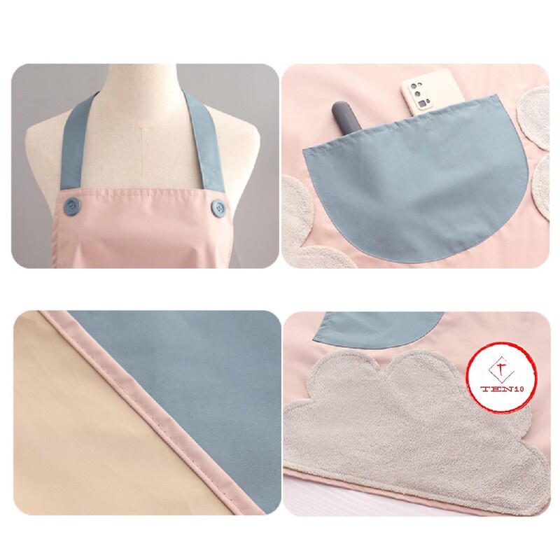 Tạp dề chống nước dùng khi nấu ăn họa tiết hoa nhí Hàn Quốc có túi lớn phía trước lau tay 2 bên có dây đeo tiện lợi