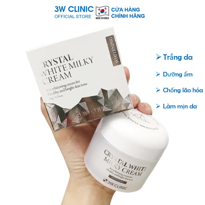 Kem dưỡng trắng da nâng tone 3W Clinic Crystal White Milky Cream Hàn Quốc 50g