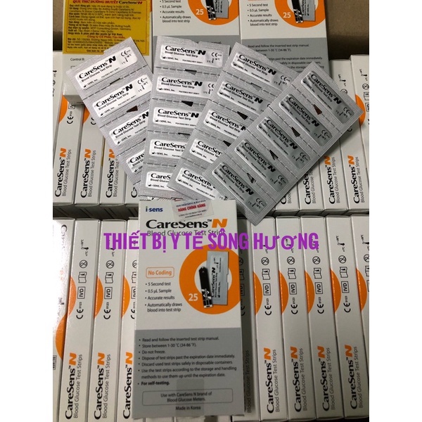 Hộp 50 25 Que thử test thử đường huyết tiểu đường Caresens caresen N Hàn Quốc dạng ép vỉ
