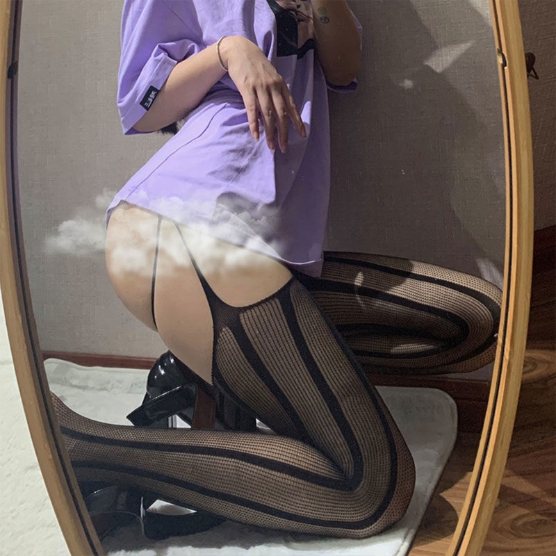Quần Tất Lưới Kẻ Sọc Cao Ngang Đùi Gợi Cảm Quyến Rũ Cho Nữ