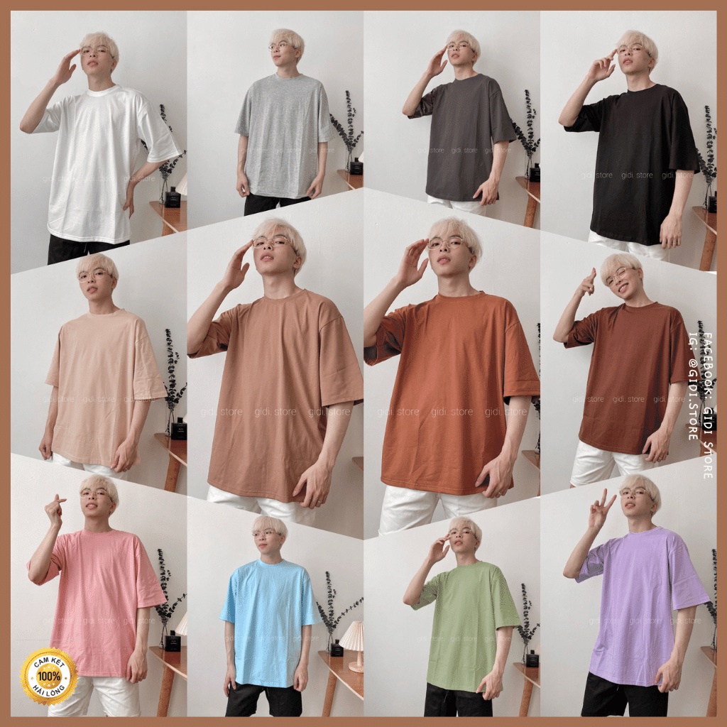 Áo phông trơn Nam Nữ Unisex OVERSIZE FORM RỘNG tay lỡ vải thun co giãn không nhăn cổ tròn GIDI màu Vàng