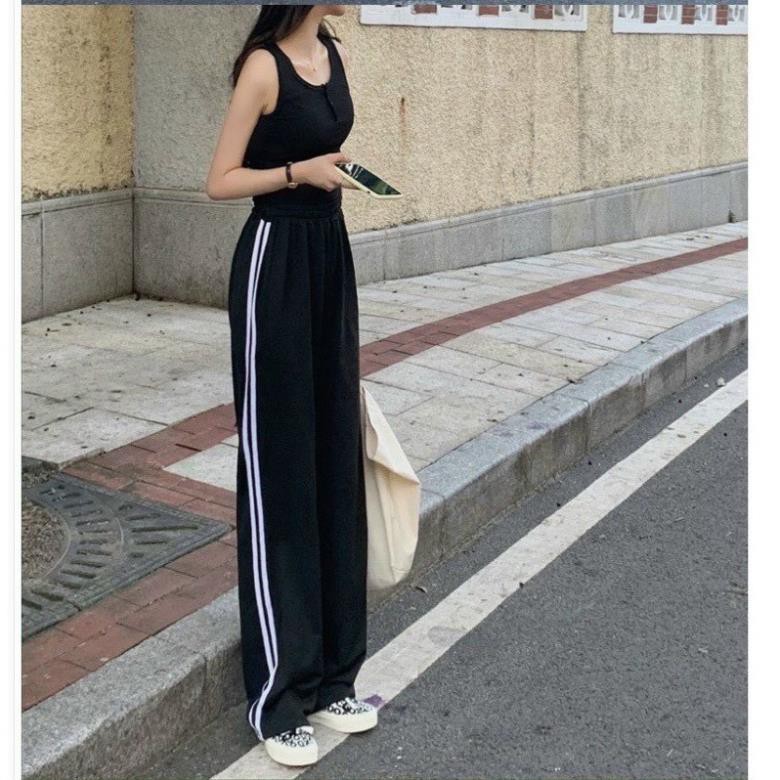 [Rẻ Vô Địch]Quần ỐNG RỘNG thể thao 2 Sọc Trắng Đen - Kiểu quần Culottes lưng cao🍓đẹp chanh sả cho bạn tự tin đi chơi