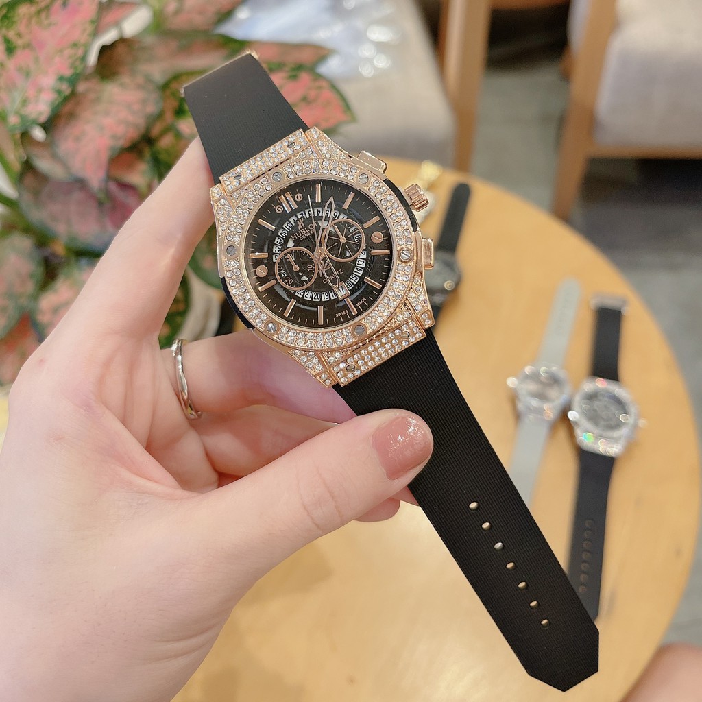 (Hương vani ) Đồng hồ HUBLOT nam(nữ) đính đá dây cao su hương thơm cao cấp