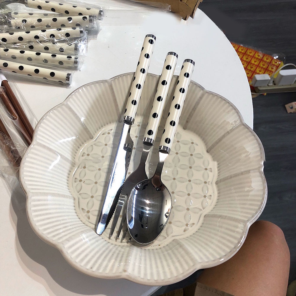 Bộ dụng cụ bàn ăn bằng thép không gỉ phong cách retro hàn quốc