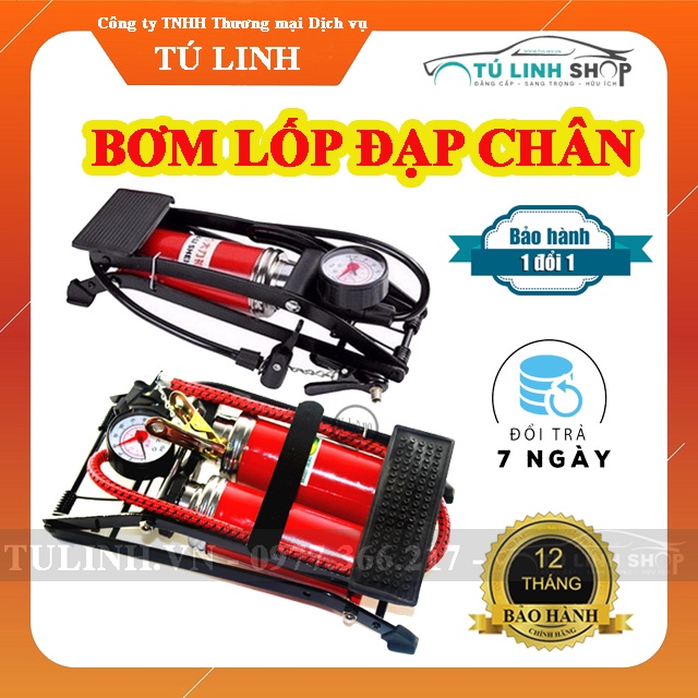 Bơm lốp ô tô, xe máy tự ngắt TOYOTA, đồng hồ điện tử, có đèn LED và bơm lốp đạp chân 2 xilanh