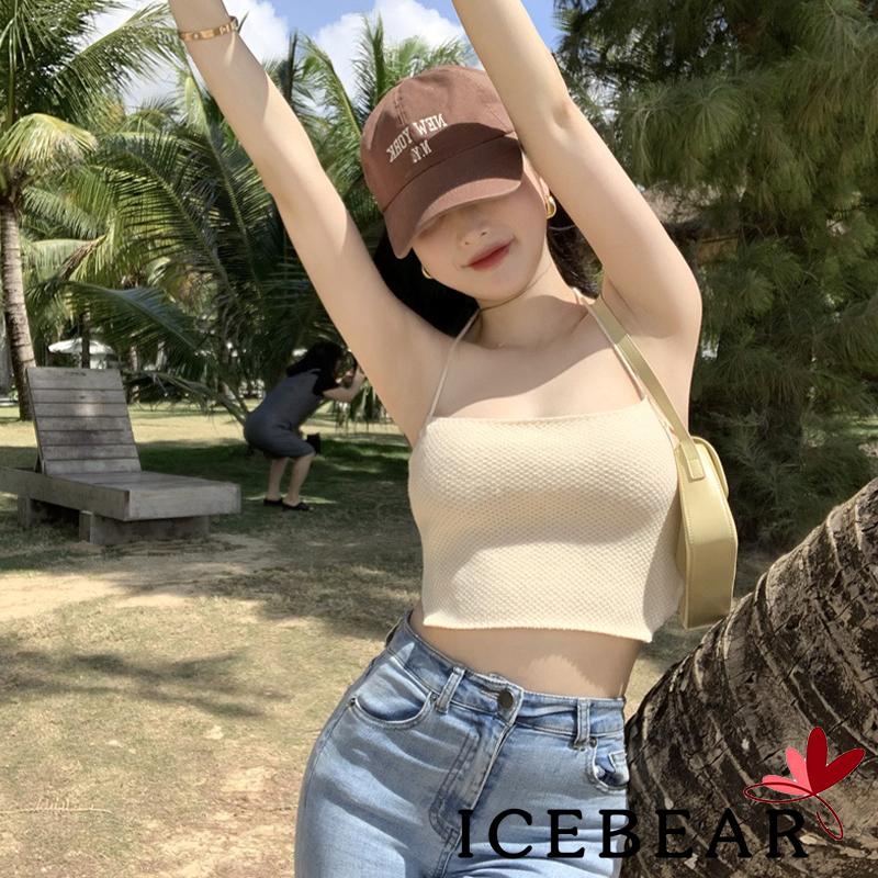 Áo Croptop Dệt Kim Màu Trơn Cột Dây Hở Lưng Thời Trang Cho Nữ