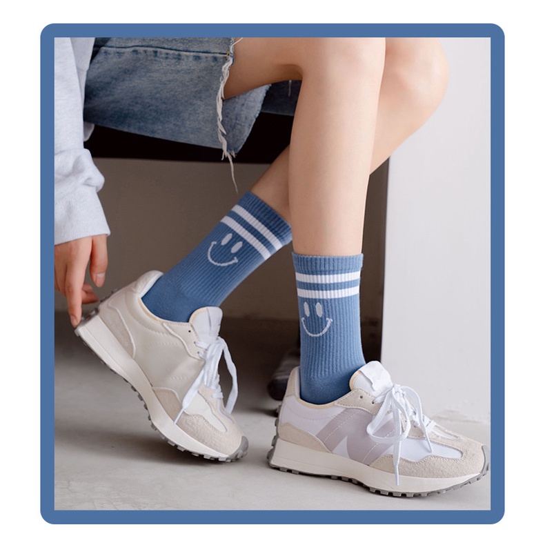 Vớ tất cổ cao hai sọc unisex icon Smile