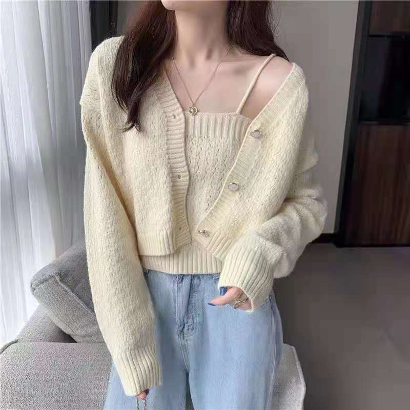 Hàng Mới Về Set Áo Cardigan Và Áo Hai Dây Dệt Kim Phong Cách Thời Trang Xuân Thu Dành Cho Nữ