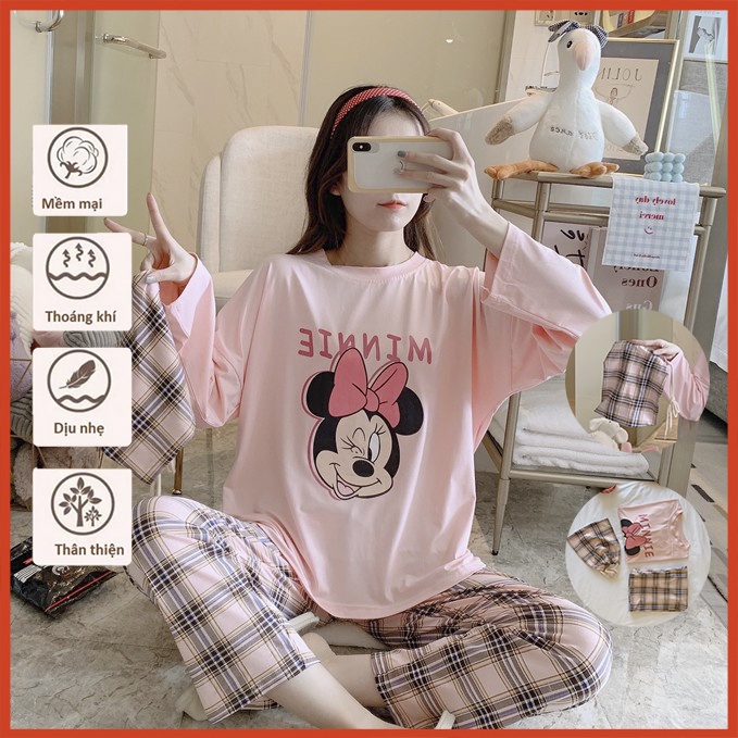 Bộ Mặc Nhà Dài Tay Bộ Ngủ Thu Đông Chất Thun Cotton Co Dãn Mềm Mịn TD05
