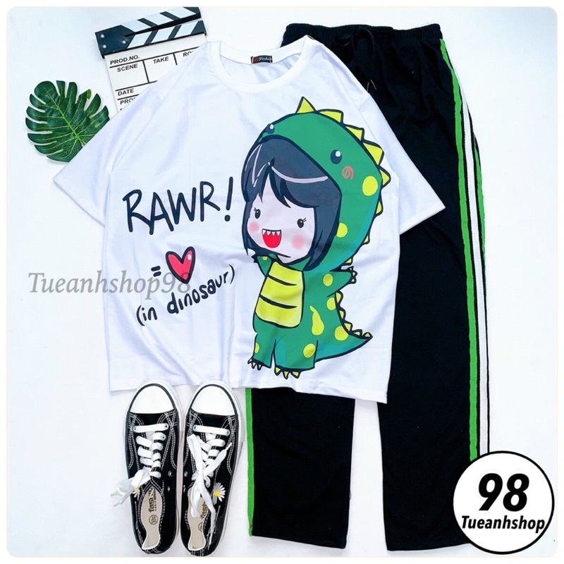 Nhiều Mẫu Set Đồ Bộ Quần Dài 3 Sọc -  Áo thun tay lỡ 3D cartoon hoạt hình phối quần jogger thể thao size 38-65kg