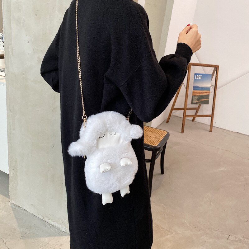 Túi đeo chéo JASMIN NOIR hình vuông size nhỏ phối lông cừu thời trang cho nữ