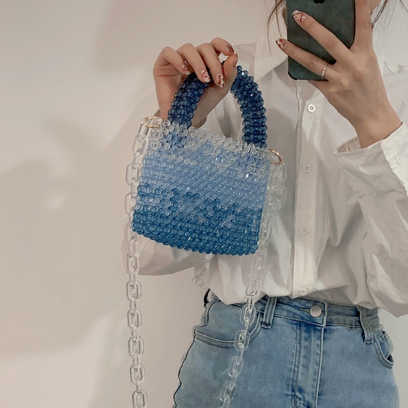 Xiaokou Túi Xách Đính Hạt Cườm Màu Gradient Xanh Dương Thủ Công Làm Quà Tặng Cho Bạn Gái