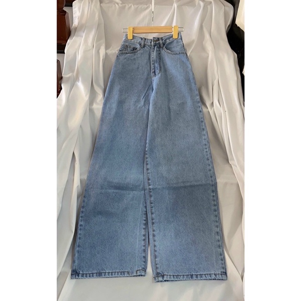 Quần Jean Ống Rộng Nữ Ulzzang Lưng Cao Xanh Nhạt - Kiểu quần bò nữ jeans cạp cao