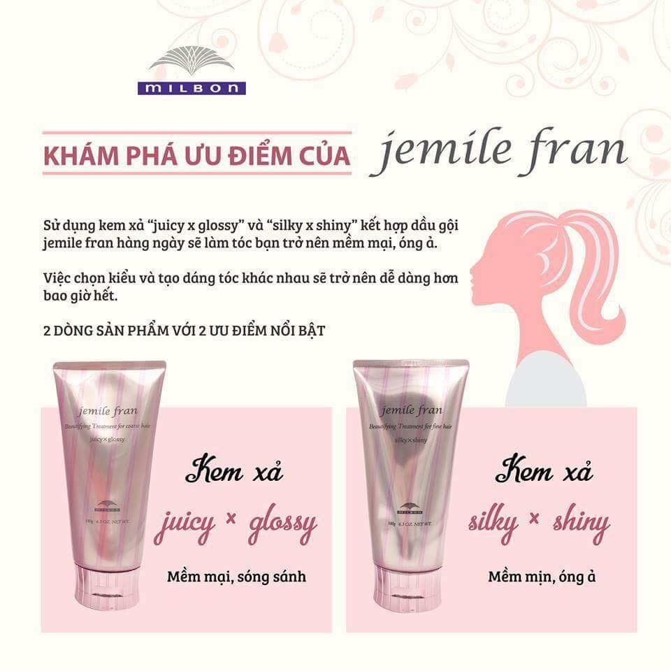 Kem xả cho tóc khô xơ hư tổn Milbon Jemile Fran Heatgloss Hair Treatment 500ml