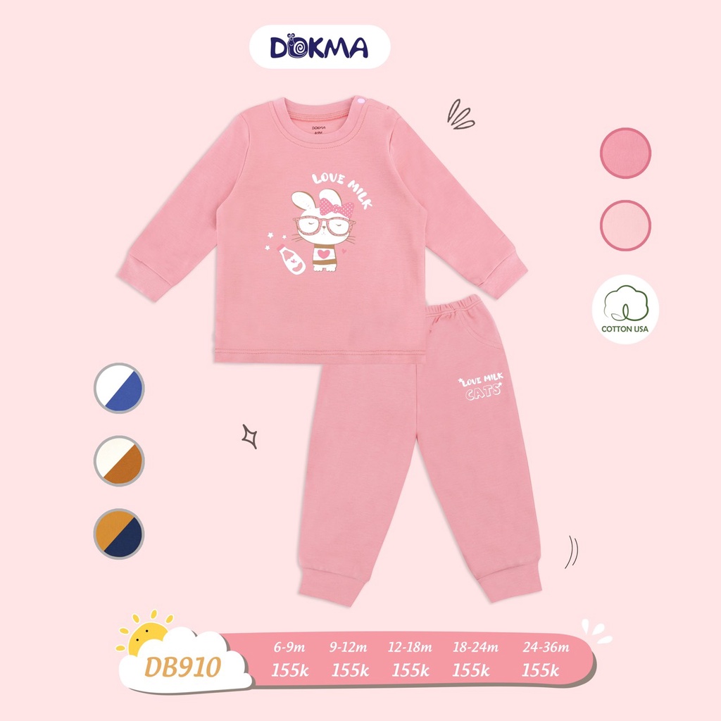 Bộ quần áo dài tay thu đông cho bé trai bé gái Dokma sale size 6M-36M DB910 Lamiha