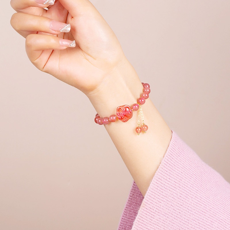 [Hàng Mới Về] Vòng Tay Mặt Hình Móng Vuốt Mèo Đính Đá Pha Lê Hồng Thiết Kế Thời Trang Cho Nữ