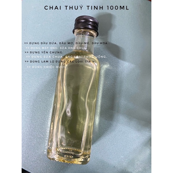 Chai thuỷ tinh vuông nắp nhôm đen 100ml